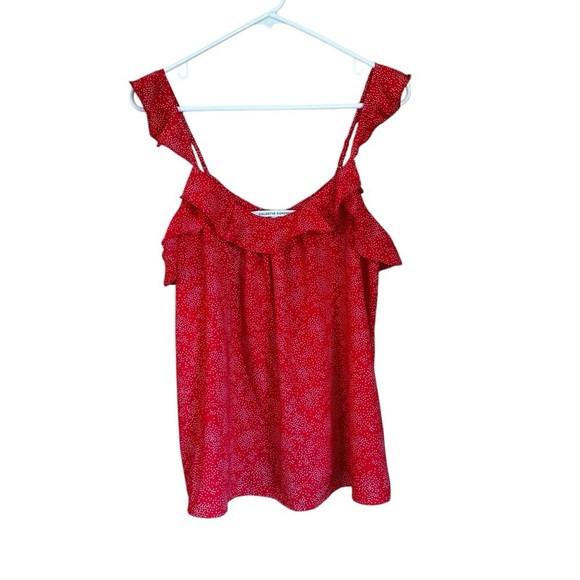 Collective Concepts Kalai Ruffle Trim Blouse Sleeveless Tank Top Red Polka Dot L - Picture 2 of 5